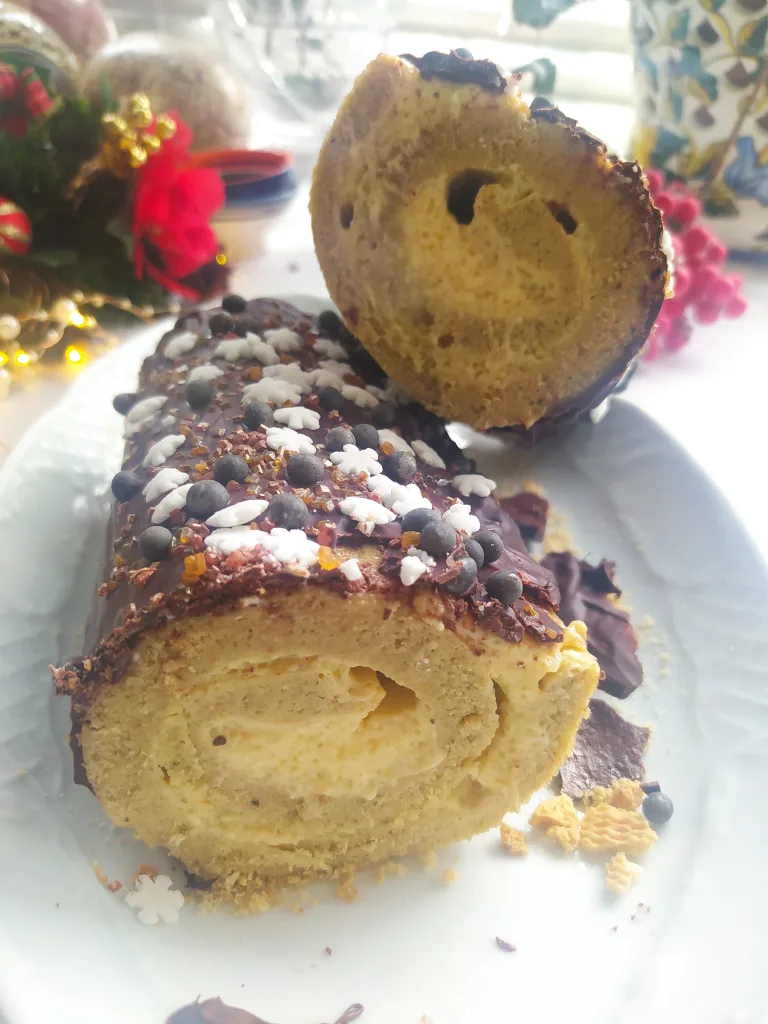 tronco de navidad relleno de crema pastelera
